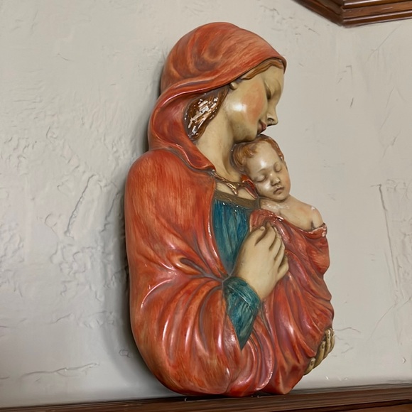 Vintage MCM Achatit Germany Madonna & Child Wall Hanging Sculpture - Picture 4 of 11